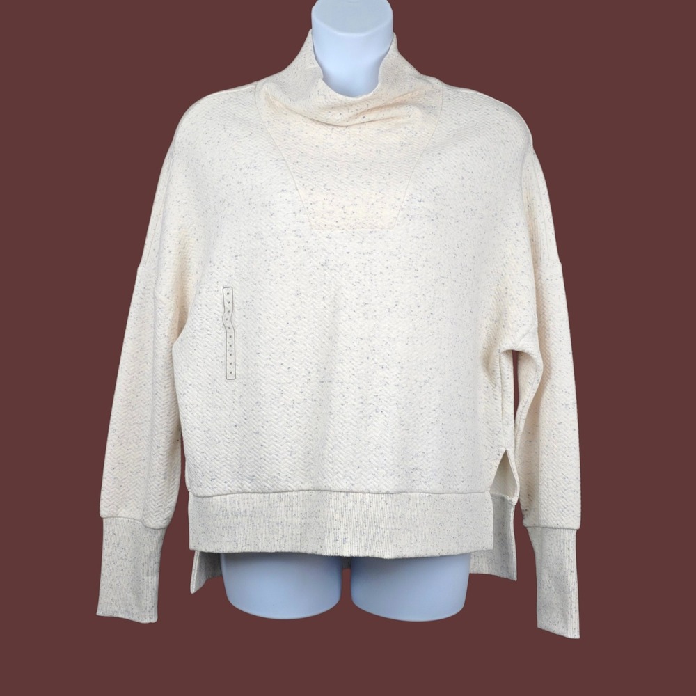 Calia Womens Ivory Grey Speckled Funnel Neck Pullover Sweatshirt Size M NWT